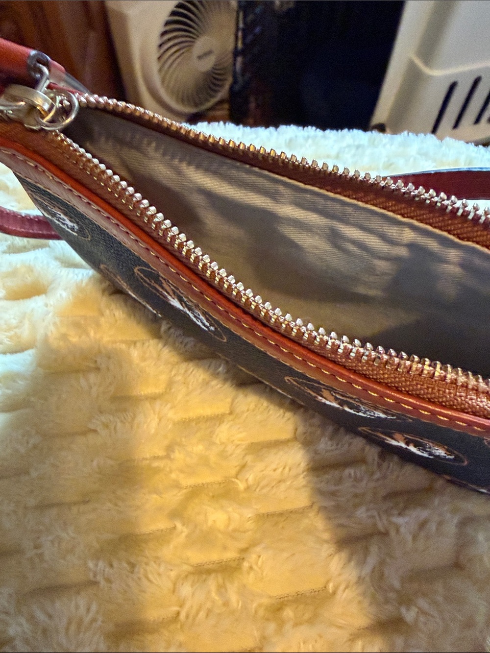 Dooney & Bourke Black with Brown Trim Signature Logo Wristlet - Picture 3 of 3